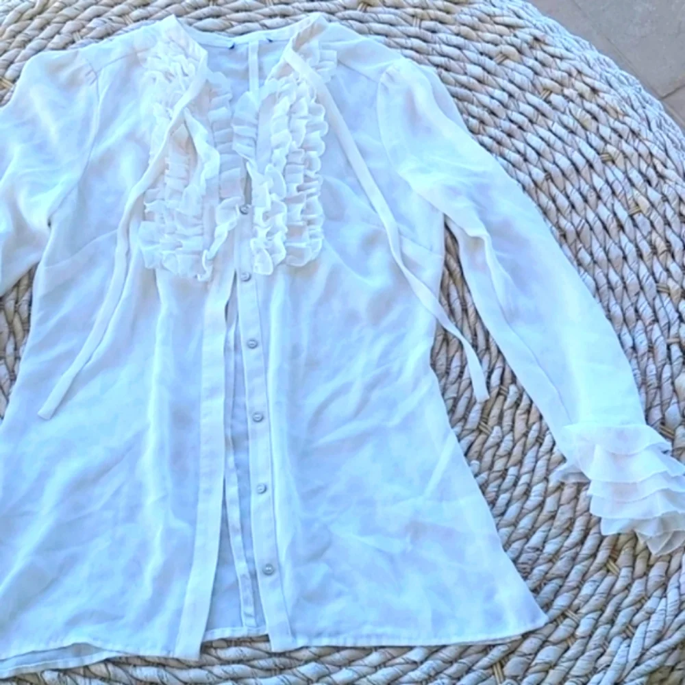 Cream Ruffled Bib Collar Button Down Top - Picture 4 of 10